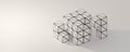 Abstract black and white wire mesh line cube block 3d render illustration