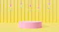 Abstract blank stage. 3d pink podium on pastel background with light bulb. 3d rendering for cosmetic, display product and mockup