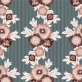 Abstract blanket flower bouquet vector seamless botanical pattern background. Elegant burgundy off white wild meadow