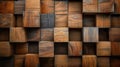 Abstract block stack of 3d wooden cubes with rustic wood texture in artistic arrangement