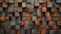 Abstract block stack wooden 3d cubes, black wood texture for backdrop