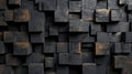 Abstract block stack wooden 3d cubes, black wood texture for backdrop