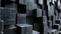 Abstract block stack wooden 3d cubes, black wood texture for backdrop