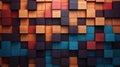 Abstract block stack wooden 3d cubes, colorful wood texture for backdrop