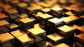 Abstract block stack wooden 3d cubes, golden wood texture for backdrop