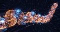 Abstract blockchain network data flow glowing orbs digital connection futuristic technology concept Royalty Free Stock Photo