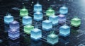 Abstract Blockchain Network with Interconnected Data Cubes Royalty Free Stock Photo