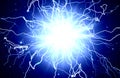 Abstract blue background, star burst, lightning, bright, electric discharge, science, sky, blue, black, glitter, flash, energy,