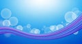 Abstract blue background with flowing purple lines and bokeh circles flowing lines wave Royalty Free Stock Photo