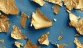 Abstract Blue Background With Golden Foil Pieces And Torn Paper Pattern In Gold - Elegant And Royalty Free Stock Photo