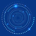 Abstract blue background with perspective spiral glowing dots or points. Spotted colorful background. Abstract halftone vector ill