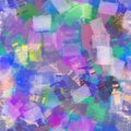 Abstract blue background with elements with paint textures of green, yellow, purple and pink shades. Royalty Free Stock Photo