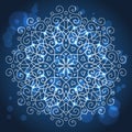 Abstract blue background with a round mandala ornament, sparkles Royalty Free Stock Photo