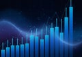 Abstract blue bar graph with financial growth wave and bokeh lights Royalty Free Stock Photo