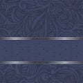 Abstract blue beautiful background with patterns and silver ribbon with cute hearts Royalty Free Stock Photo