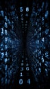 Abstract blue binary tunnel with glowing digital number walls showing data stream technology concept and futuristic cyberspace Royalty Free Stock Photo