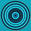 Abstract blue and black colorful neon circle on cyan background. Texture with circular lines. Vivid round pattern