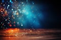 Abstract blue bokeh lights shimmering on a dark mysterious background. Royalty Free Stock Photo