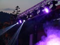 Abstract blue bright spotlights in open air stage Royalty Free Stock Photo