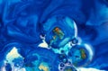 Abstract blue bubble and wave background. Marble texture. Acrylic color in water and oil Royalty Free Stock Photo
