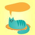 Abstract blue cat lying on a rug and a cloud of thoughts. Doodle Royalty Free Stock Photo