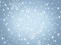 Christmas snow background. Winter sky snowflakes and stars Royalty Free Stock Photo
