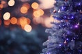 Abstract Blue Christmas Tree with Glittering Stars and Bokeh Lights in Defocused Background Royalty Free Stock Photo