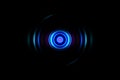 Abstract blue circle effect with sound waves oscillating, technology background Royalty Free Stock Photo
