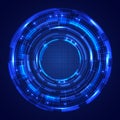 Abstract blue circles HUD screen system technology futuristic innovation with lighting effect on dark background Royalty Free Stock Photo