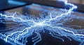 Abstract Blue Circuit Board with Lightning Strikes and Data Flow Royalty Free Stock Photo