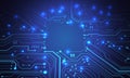Abstract blue circuit board technology connected lines electronics elements computer motherboard chip processor semiconductor