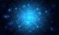 Abstract blue circuit board technology connected lines electronics elements computer motherboard chip processor semiconductor