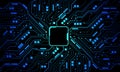 Abstract blue circuit board technology connected lines electronics elements computer motherboard chip processor semiconductor Royalty Free Stock Photo
