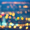 abstract blue circular bokeh background, city lights with horizon, instagram toned effect, closeup Royalty Free Stock Photo