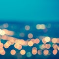 abstract blue circular bokeh background, city lights with horizon, toned style, closeup Royalty Free Stock Photo