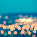 abstract blue circular bokeh background, city lights with horizon, toned style, closeup Royalty Free Stock Photo