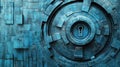 Abstract blue circular labyrinth design featuring central keyhole symbol Royalty Free Stock Photo