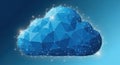 Abstract blue cloud computing concept with digital data particles and geometric shapes Royalty Free Stock Photo