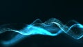 Abstract blue color digital particles wave with dust and light background Royalty Free Stock Photo