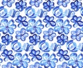 Abstract blue color floral seamless pattern. Royalty Free Stock Photo