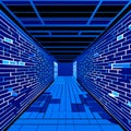 abstract blue corridor with brick wall and blue floor - 3d illustration AI generated Royalty Free Stock Photo