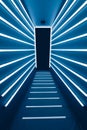 Abstract blue corridor with fluorescent tube lamp lights Royalty Free Stock Photo