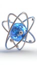 Abstract Blue Crystal Atom Model With Silver Orbits On White Background Royalty Free Stock Photo