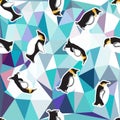 Abstract blue crystal ice background with penguin. seamless pattern, use as a surface texture Royalty Free Stock Photo