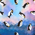 Abstract blue crystal ice background with penguin. seamless pattern, use as a surface texture Royalty Free Stock Photo