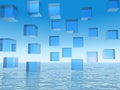 Abstract Blue Cubes over Water Royalty Free Stock Photo