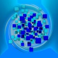 Abstract blue cubes in twirl blue space. 3d rendering Royalty Free Stock Photo