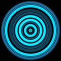 Abstract blue and cyan colorful neon circle on black background. Texture with circular lines. Vivid round pattern