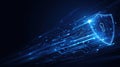 Abstract Blue Cybersecurity Network Featuring a Shield and Padlock With Glowing Arrows and Digital Flow in a Futuristic Royalty Free Stock Photo