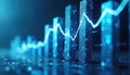 Abstract blue 3D bar chart with glowing line graph shows market growth. Digital data visualization indicates positive trend. Royalty Free Stock Photo